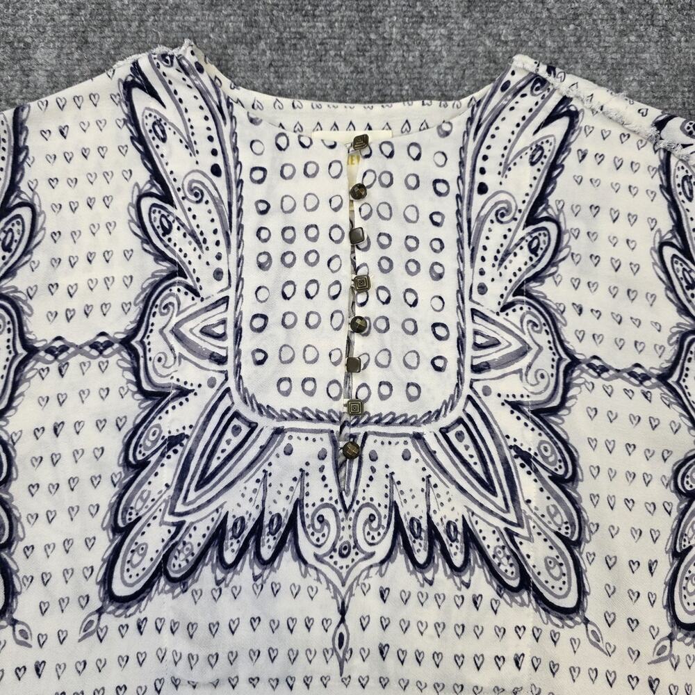 Anthropologie Maeve Top Womens XS Navy White Heart Print Boho Peasant Blouse - Picture 9 of 16